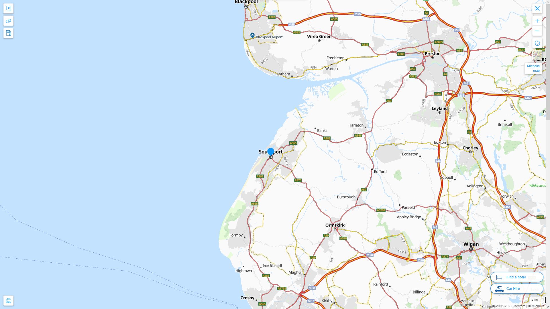 Southport Royaume Uni Autoroute et carte routiere